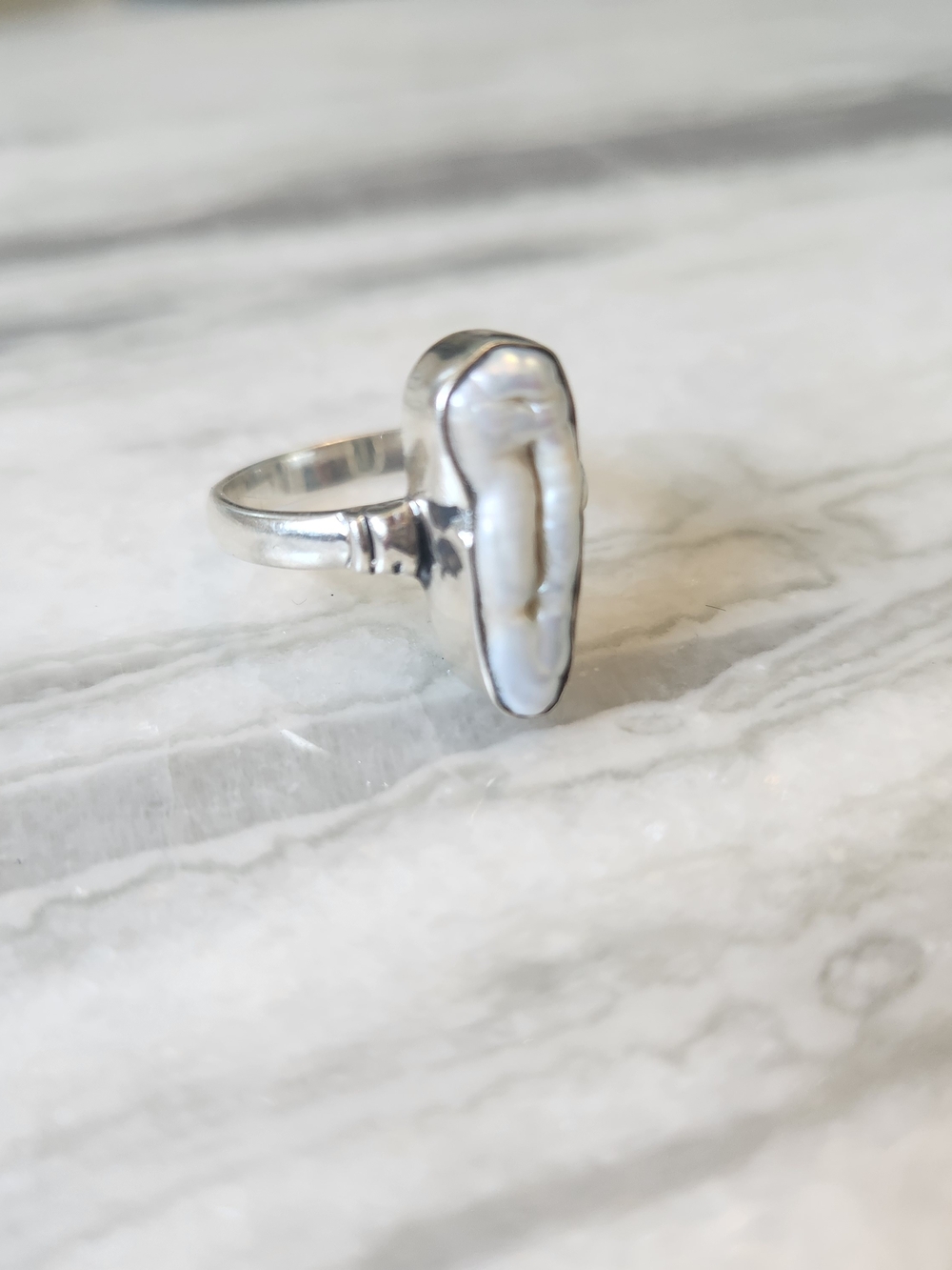 Sterling Silver Baroque Biwa Pearl Ring, 925, Size 9, New